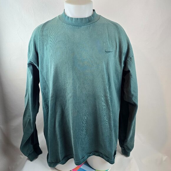 Vintage Nike T Shirt Mens 2XL Green Mock Neck Small Swoosh Logo Made in USA A19- - Picture 1 of 10